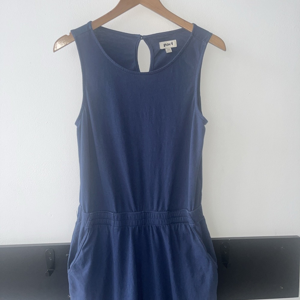 Pact Organic Blue Wide Leg Romper, Jumper. Jumpsuit. Medium - Picture 3 of 7